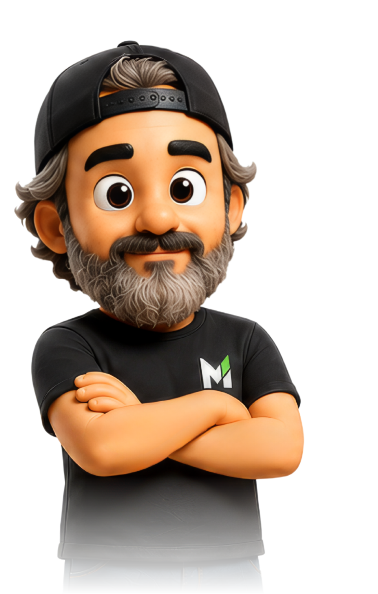 Mascote 3D da Marques Design, de braços cruzados